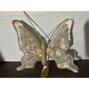 Katherine's Collection Butterfly Clip Ornament Champagne Gold Glitter Sequin 5"